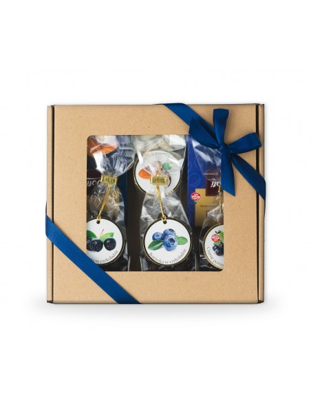 Zestaw prezentowy z granatową kokardą - 6 smaków czekoladek, cztery po 100g i 2 po 50g